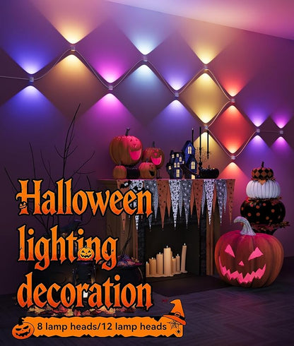 12-Light RGBCW Wall Sconce Light, Up/Down Bedroom Wall Lights, Music Sync, DIY-Styling Color-Changing Wall Lamps for Living Room Party Home Decor, Works with Alexa/Google Assistant, 31.8ft