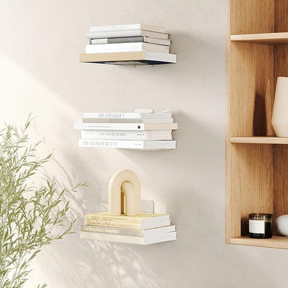 Umbra Conceal, Sturdy Metal Floating Bookshelf for Wall, Silver, Small, Set of 3
