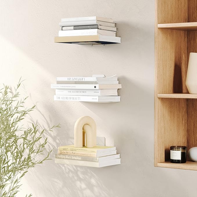 Umbra Conceal, Sturdy Metal Floating Bookshelf for Wall, Silver, Small, Set of 3