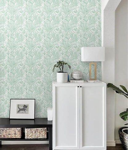 17.3"x393" Peel and Stick Wallpaper Boho Green Leaf Contact Paper Sage Green Botanical Wall Paper Self Adhesive Removable Wallpaper for Cabinets Drawers Bedroom Decor Waterproof Vinyl Roll