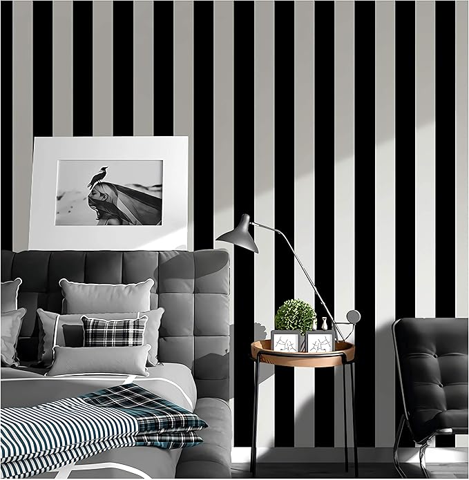 Guvana 197"x17.7" Black and White Stripe Contact Paper Peel and Stick Wallpaper Self-Adhesive Wallpaper Removable Contact Paper Modern for Living Room Bedroom Countertop Shelf Drawer Decor