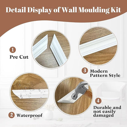 3 Set Peel and Stick Wall Molding Kit,Pre-Cut Wall Panels for Interior Wall Decor,Premade Wainscoting Panels Peel and Stick,Accent Wall Panel for Living Room Bedroom Decor