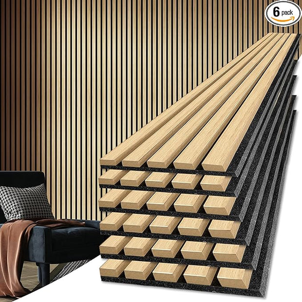 Art3d 6-Piece Wood Slat Acoustic Panels for Stylish Decor and Noise Reduction, 3D Textured Panel for Ceiling and Wall, Oak