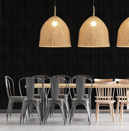 Black Grasscloth Peel and Stick Wallpaper Texture Contact Paper 15.7" X 120" Self-Adhesive Linen Removable Wallpaper Cabinets Counter Top Liners
