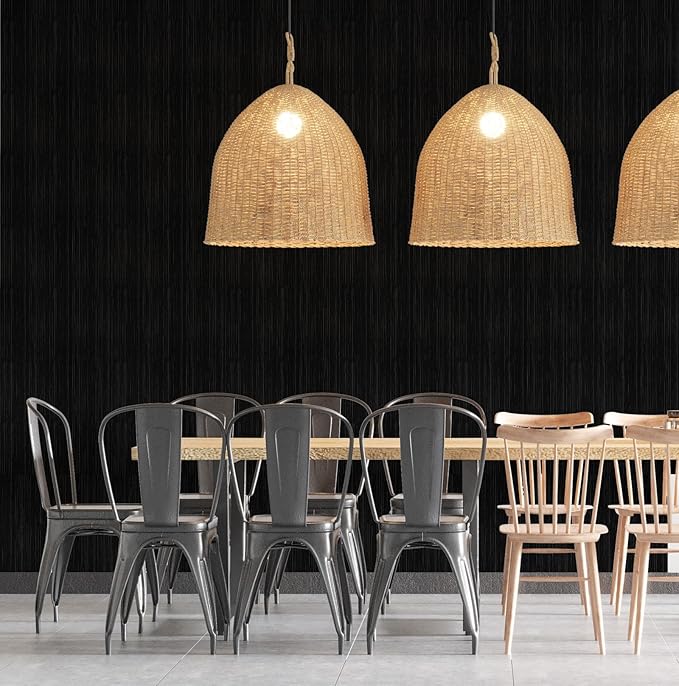 Black Grasscloth Peel and Stick Wallpaper Texture Contact Paper 15.7