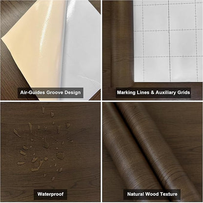 48"x197" Large Size Big Roll Wood Wallpaper Brown Contact Paper Peel and Stick Extra Wide Waterproof Walnut Contact Paper Textured Wallpaper Stick and Peel Wood Vinyl Wrap for Bedroom Office Basement