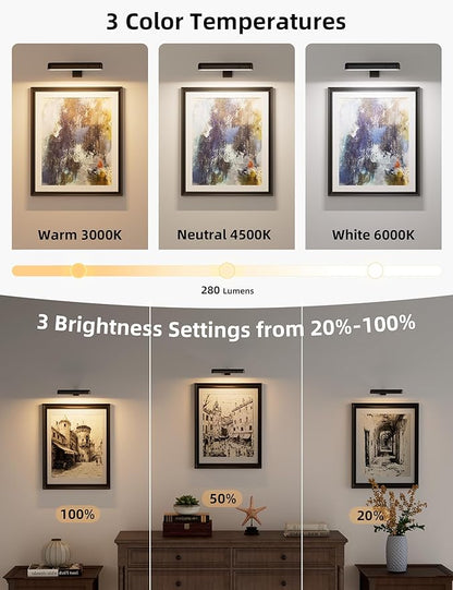 VOLISUN Picture Lights for Wall, Rechargeable Picture Light Battery Operated, 3 Color Temperatures Cordless Picture Light with Remote, Art Lighting for Paintings, Gallery, Portrait, 3 Pack (Black)