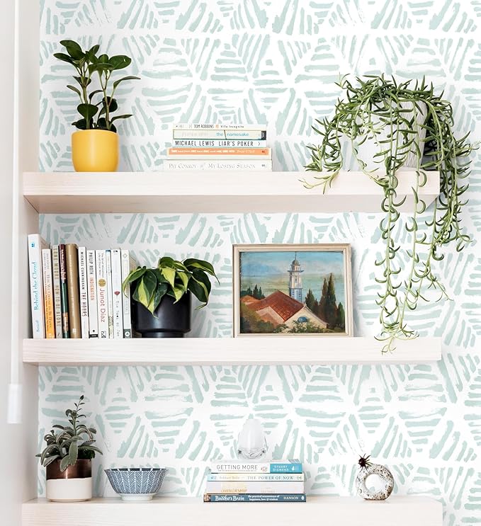 Peel and Stick Wallpaper Modern Geometric Wallpaper 17.3" x 78.7" Green and White Contact Paper Boho Striped Self Adhesive Removable Wall Paper for Bedroom Cabinets Drawers Waterproof Vinyl Roll