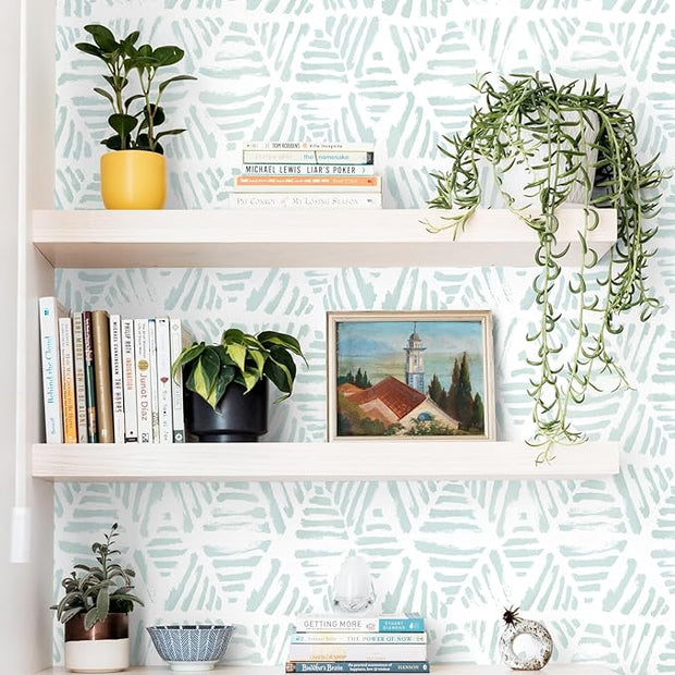 Peel and Stick Wallpaper Modern Geometric Wallpaper 17.3" x 78.7" Green and White Contact Paper Boho Striped Self Adhesive Removable Wall Paper for Bedroom Cabinets Drawers Waterproof Vinyl Roll