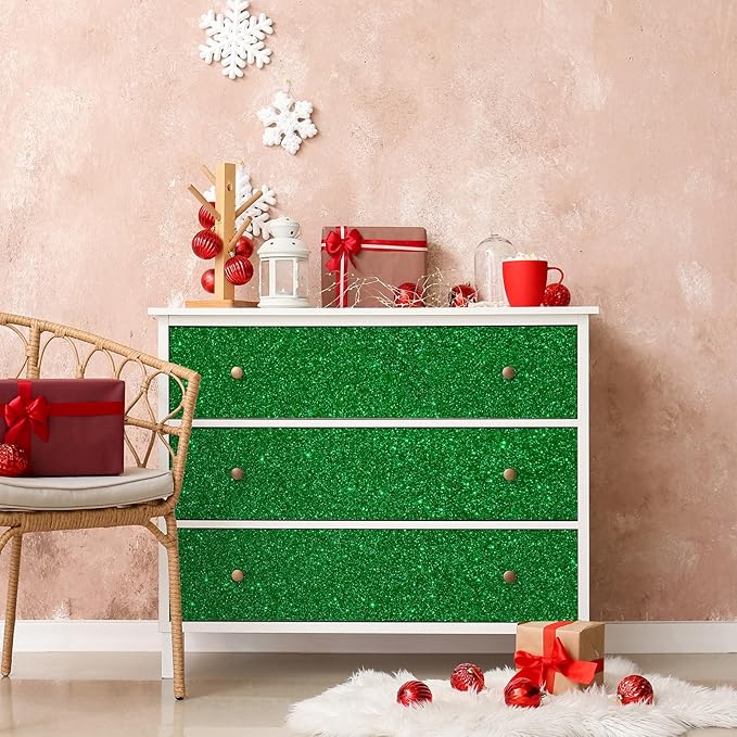 CHIHUT 15.7''x236'' Sparkly Green Glitter Wallpaper Stick and Peel Glitter Contact Paper Decorative Self Adhesive Green Glitter Wall Paper Roll Removable Wallpaper for Bedroom Walls Cabinets Dresser