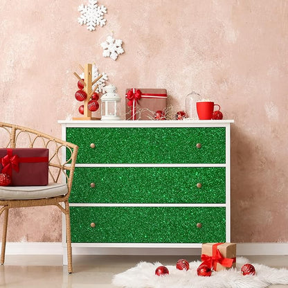 CHIHUT 15.7''x236'' Sparkly Green Glitter Wallpaper Stick and Peel Glitter Contact Paper Decorative Self Adhesive Green Glitter Wall Paper Roll Removable Wallpaper for Bedroom Walls Cabinets Dresser