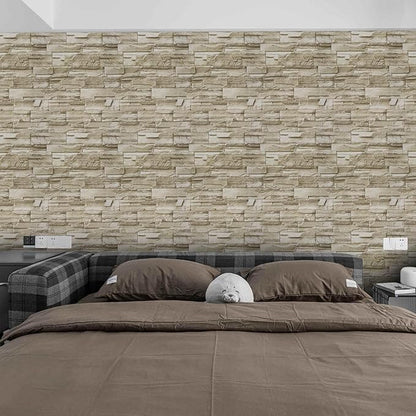 Abyssaly Stone Brick Wallpaper Peel and Stick, Brick Contact Paper for Kitchen Backsplash, Removable Self Adhesive Faux Stone Brick Wallpaper for Living Room Fireplace Accent Wall 17.71" X 393.7"
