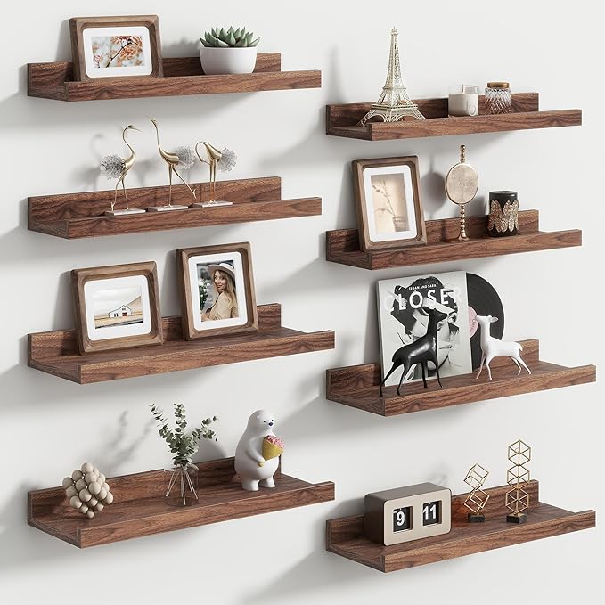 Floating Picture Ledge Shelves Set of 8, 16 Inch Shelves with Lip - Large Nursery Book Shelf for Toys Storage, Kids Bookshelf, Living Room, Bedroom Decor Frames