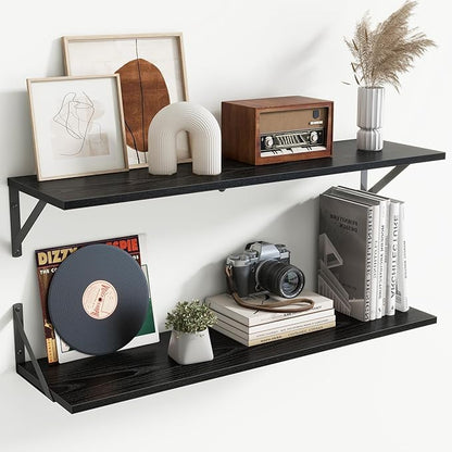 Deep Floating Shelves for Wall,36Wx8D Wall Mounted Shelves Set of 2,Wall Storage Floating Shelf with Sturdy Metal Brackets for Living Room,Bathroom,Kitchen,Office,Black
