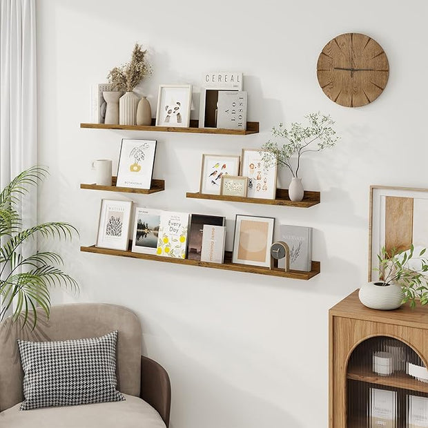 Axeman 40 Inch Floating Shelves | Brown Picture Ledge Shelf Set of 3 | Rustic Brown Wood Wall Shelves with Lip | 40" Picture Shelf for Wall with Ledge | Photo Shelves