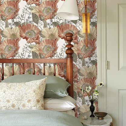Livebor Floral Wallpaper Peel and Stick Boho Large Floral Peel and Stick Wallpaper Vintage Multicolor Flower Contact Paper 17.7'' x 118.1'' Self Adhesive Wall Paper for Bathroom Wall Covering Decor