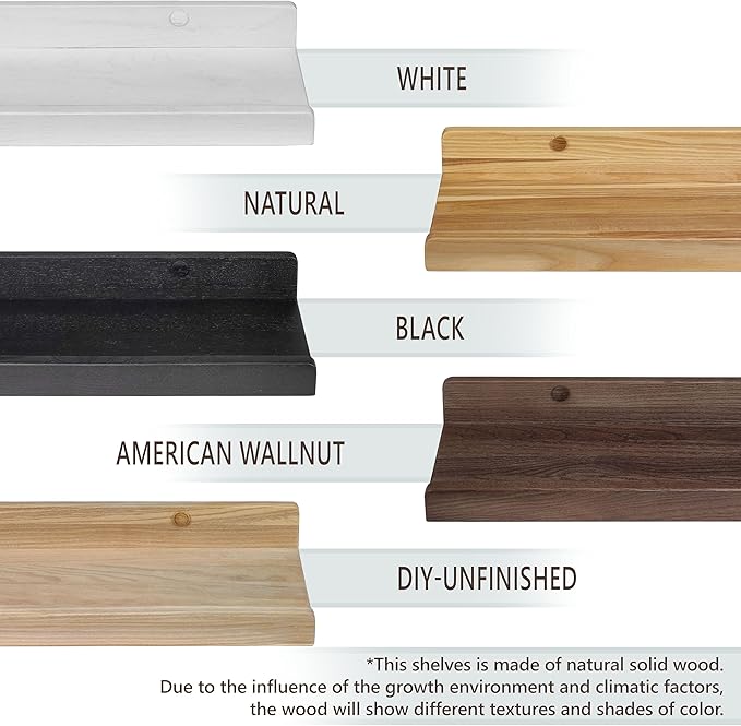 Floating Shelves for Wall 16 inch, Waterproof, Wall Storage Shelves with Lip, Display Picture Ledge Shelf for Photo Frame, Natural Wood Hanging Book Shelves (American Walnut, Set 2)