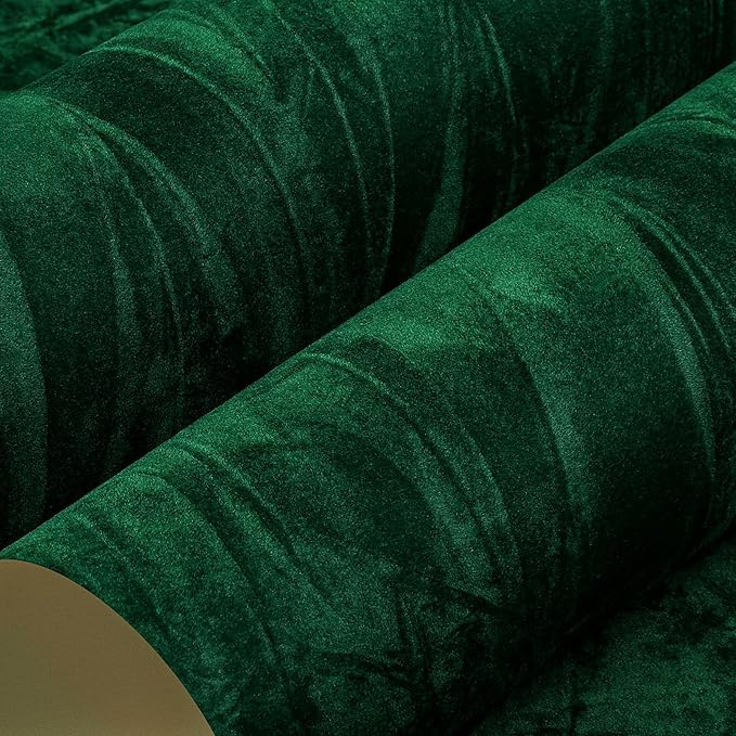 LaCheery Emerald Green Velvet Wallpaper Peel and Stick Green Crushed Velvet Wallpaper for Bedroom Wall Paper Felt Drawer Liner Self Adhesive Contact Paper for Walls Drawers Jewelry Box Liner 15.8"x79"
