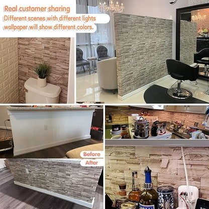 Jeweluck Stone Wallpaper Peel and Stick Brick Wallpaper 17.7”×393.7” Brick Contact Paper Peel and Stick Wall Paper Bathroom Faux Stone Backsplash for Kitchen Removable Decorative for Walls Vinyl