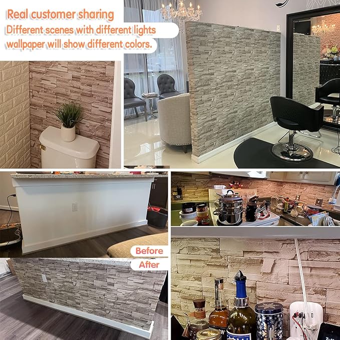 Jeweluck Stone Wallpaper Peel and Stick Brick Wallpaper 17.7”×787.4” Brick Contact Paper Peel and Stick Wall Paper Bathroom Faux Stone Backsplash for Kitchen Removable Decorative for Walls Vinyl