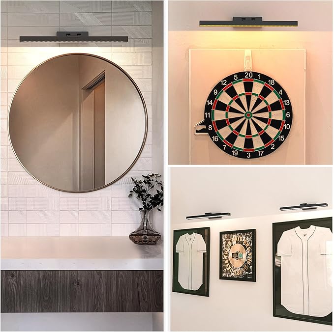 PESUTEN Picture Light Battery Operated, 16in Wireless Art Light for Paintings CCT Dimmable Recharging Battery Picture Light with Remote Control for Gallery Dartboard Art Bedroom Bathroom 2pcs Black
