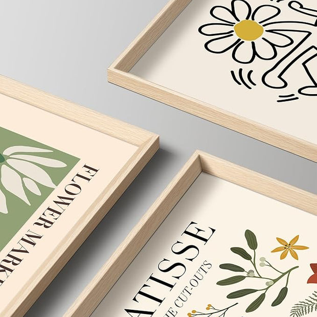 Framed Matisse Canvas Wall Art for Bedroom,Abstract Matisse Canvas Wall Decor,Minimalist Classic Decor Aesthetic,16x12IN Wood High Framed Design Posters for Living Room,Bathroom Set of 3