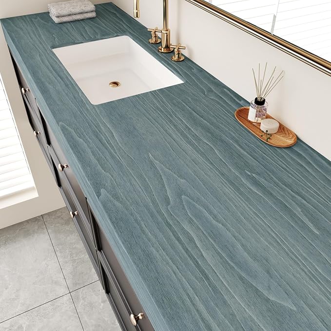 Wallercity Gray/Blue Weathered Wood Contact Paper for Countertops Vintage Peel and Stick Wooden Wallpaper for Bathroom Kitchen Cabinets Self Adhesive Wood Wall Paper for Desk Table Tops 15.8''x78.7''