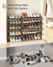 SONGMICS Shoe Rack, 4-Tier Shoe Organizer, Metal Storage Shelf, Upright or Upside Down, for 5-10 Pairs, Stackable, for Entryway, 11.8 x 16.7 x 28.2 Inches, Black ULSA004B01