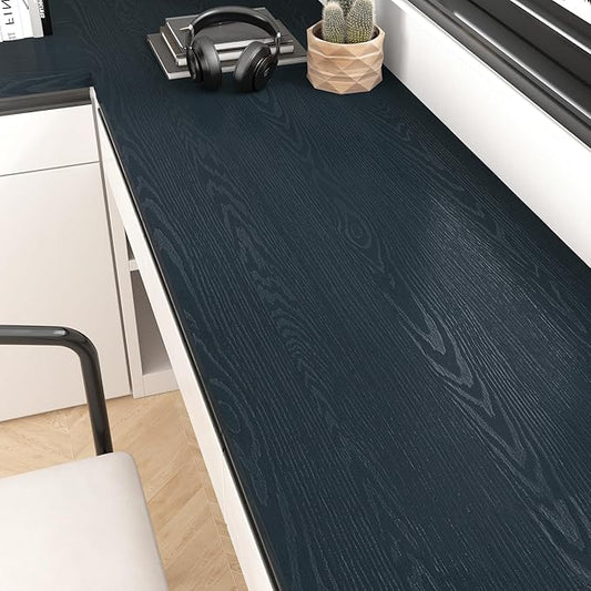 Wallercity Navy Blue Wood Grain Countertop Contact Paper Waterproof 15.8"x236" Kitchen Wallpaper Wood Contact Paper Peel and Stick Counter Top Wrap Faux Wooden Wallpaper for Bedroom Cabinet Vinyl