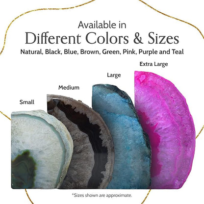 Nature's Decorations A Quality Black Agate Geode Bookends - Heavy Duty with Non-Skid Rubber Bumpers for Shelves, Office, Home Decor - Cool Crystal Stone (1 Pair 3-4 LB)
