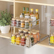 Pull Out Spice Rack Organizer for Inside Cabinet, 2 Tier Metal Spice Organization for Cabinet, Vertical Slide Out Seasoning Organizer, 9.65