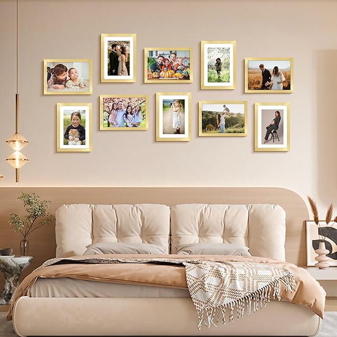 FIXSMITH 5x7 Picture Frame Bulk-4 Pack, Gold Picture Frames Collage Wall Decor, Wall & Tabletop Picture Frames, Photo Frame with HD Plexiglass, Display Pictures 4x6 with Mat or 5x7 Without Mat