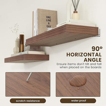 Deep Floating Shelves | 36 Inch Walnut Floating Shelves Set of 2 | 12 Inch Deep Rustic Wood Shelves for Wall | 36" W x 12" D Walnut Shelves for Living Room Bathroom Laundry Room Kitchen