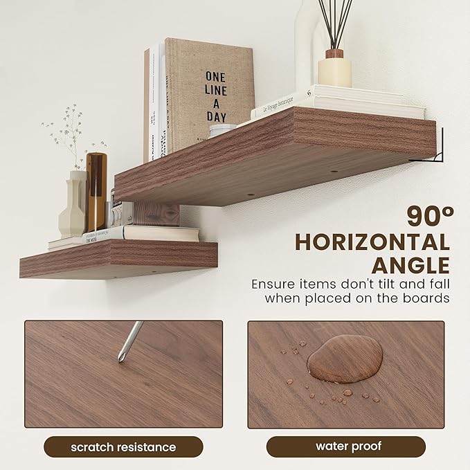 Deep Floating Shelves | 36 Inch Walnut Floating Shelves Set of 2 | 12 Inch Deep Rustic Wood Shelves for Wall | 36