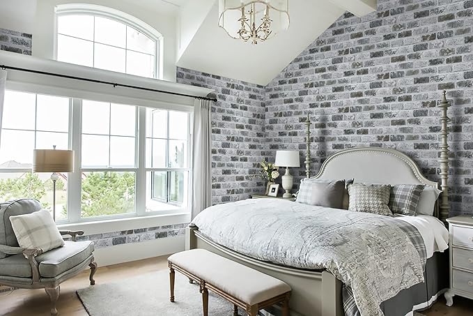 Guvana 17.3"×394" Brick Wallpaper Grey Self Adhesive Wallpaper 3D Brick Peel and Stick Wallpaper Removable Contact Paper Brick Textured Vintage Wall Paper for Kitchen Accent Wall Decor