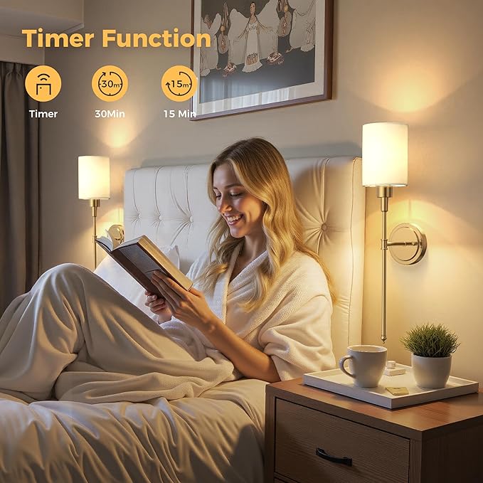 DORESshop Battery Operated Wall Sconce Set of 2, Wireless Wall Light Easy to Install, 7 Color Rechargeable Wall Sconces, Sconce Wall Decor Set of 2 for Bedroom, Living Room, Gold, 24.3in