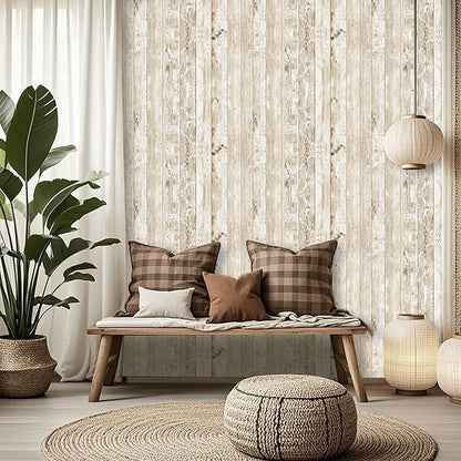 Decoroom Wood Wallpaper Peel and Stick, Shiplap Self Adhesive Contact Paper for Cabinets and Drawers, Removable Wood Grain Wall Paper Easy to Clean 17.7"×118"