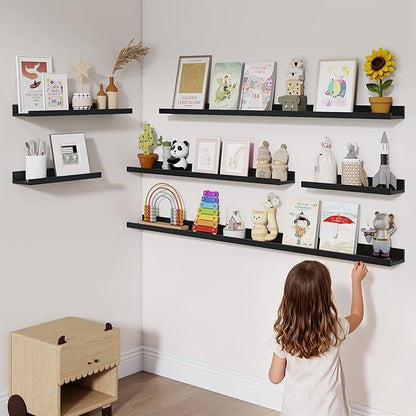 Heimlove Picture Ledge Shelf,36 inch Long Floating Shelves for Wall Set of 2,Black Picture Shelf with Lip for Wall Decor,Living Room,Bedroom,Bookshelf,Nursery,Perfume