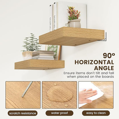 12 Inch Deep Floating Shelves | 16 Inch Oak Floating Shelves Set of 2 | 16W x 12D Rustic Shelves for Wall | Deep Wood Shelves for Living Room Bathroom Kitchen Bedroom