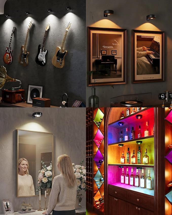 Picture Lights for Wall, 2000mAh Rechargeable Magnetic Poster Lights with Remote, 3 Color Temps & RGB Dimmable Timer, Wall Decor Light for Art Display, Frame (6 Pack)