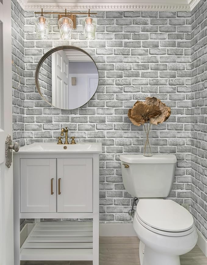 Guvana 17.3" x 394" Grey Brick Wallpaper Peel and Stick 3D Brick Contact Paper Self Adhesive Wallpaper for Bedroom Modern Removable Vinyl Film Decor Backsplash Walls