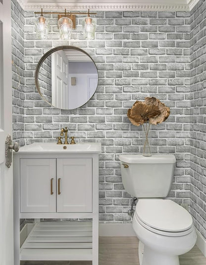 Guvana 17.3" x 394" Grey Brick Wallpaper Peel and Stick 3D Brick Contact Paper Self Adhesive Wallpaper for Bedroom Modern Removable Vinyl Film Decor Backsplash Walls