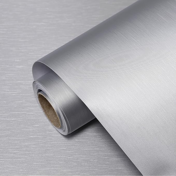 Stainless Steel Contact Paper 23.6"x 472" Silver Stainless Steel Contact Papers Peel and Stick Countertop Removable Self Adhesive Thick Texture Vinyl Waterproof Wallpaper for Fridge Kitchen Cabinets