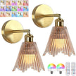 Jeanmsa Battery Operated Wall Sconce Set of 2, Vintage Wireless Wall Sconces with 5400mAh RGB Dimmable Bulbs and Remote, Wireless Indoor Wall Lamp with Remote for Bedroom Living Room Bathroom