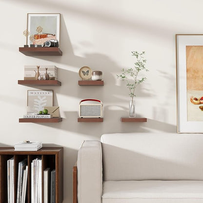 Square Floating Shelves for Wall12"W x 12"D x 1.2"H, Small Engineered Wood Wall Shelves with Invisible Brackets for Living Room Bedroom Bathroom Office Kitchen Storage Decor, Walnut Finish, Set of 3