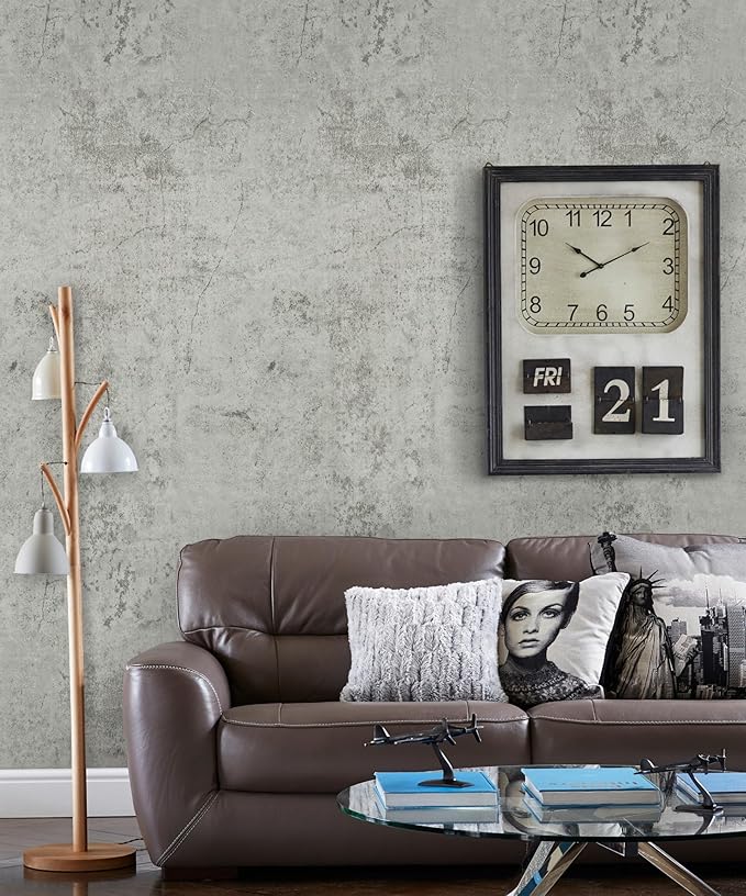 Guvana Grey Concrete Wallpaper Peel and Stick Gray Cement Wallpaper Faux Textured Limewash Contact Paper Modern Self Adhesive Removable Wall Paper for Bedroom/Bathroom Accent Wall Decor 15.7