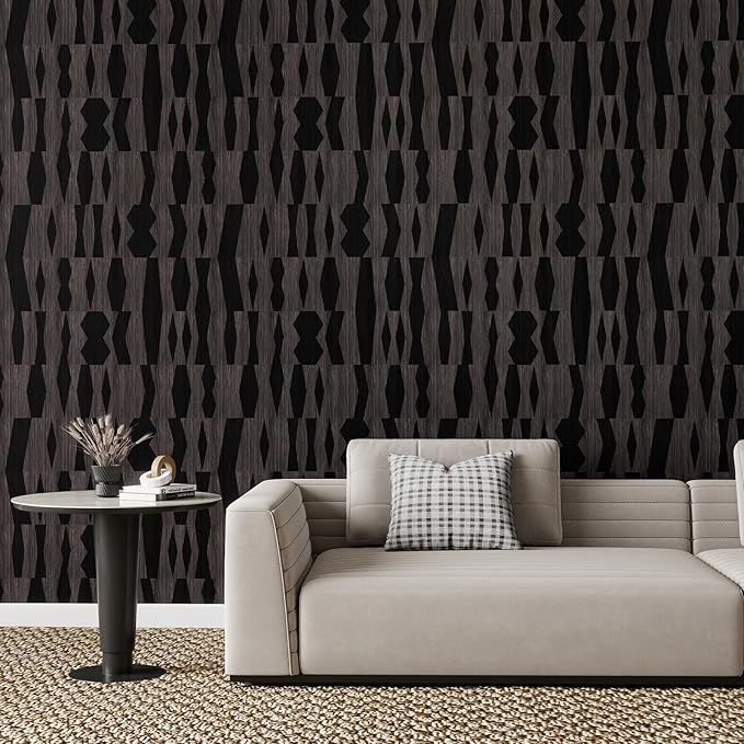 Timeet Peel and Stick Wallpaper Black Wallpaper Modern Black Contact Paper Self-Adhesive Geometric Removable Wall Paper for Living Room Bedroom Wall Decor Vinyl 17.7 