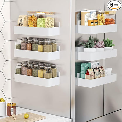 Magnetic Spice Rack for Refrigerator, Kitchen Organizer and Storage Shelf, White (6 Pack)…