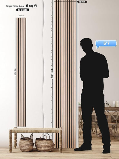 Mollywell Wood Slat Wall Panels - Time-Saving Installation Soundproof Slat Panels on Any Wall Surface, 0.95 NRC Dual-Layer Acoustic Design, Commercial-Grade MDF Core (2 Pack, 108x8in, White Oak)