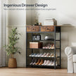 HOOBRO Shoe Rack, 5 Tier Shoe Storage Organizer with 2 Non-Woven Drawers, 12-16 Pairs of Shoes for Entryway, Shoe Shelf with 4 Oxford Fabric Shelves and Wooden Top, Closet, Rustic Brown BF78XJ01